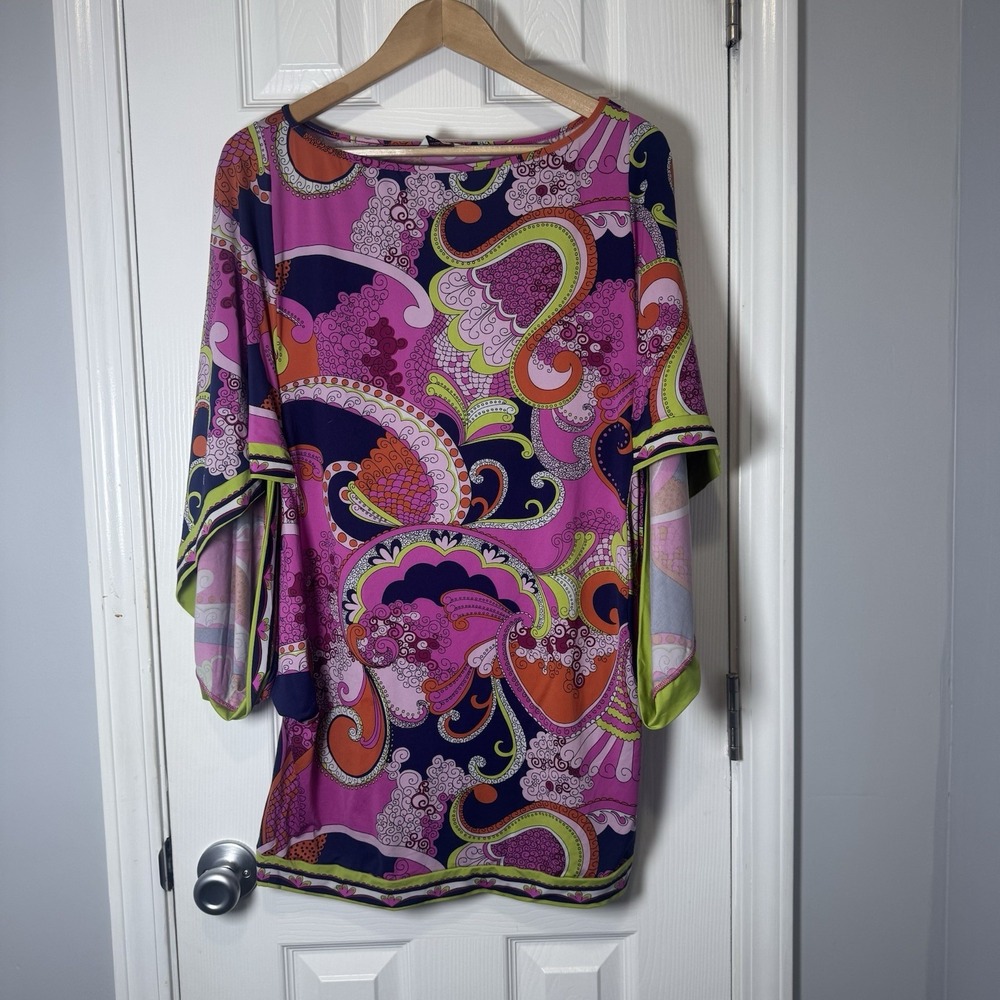 Trina Turk FRENCH RIVIERA Beach Coverup Medium Pink Paisley Colorful Tunic Dress